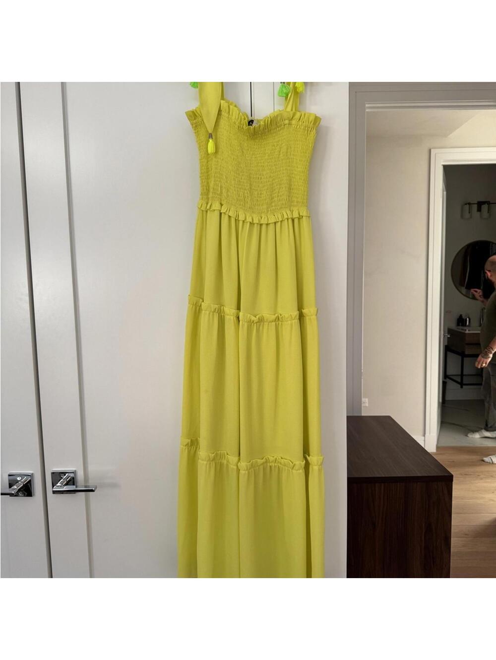 Tiered Smocked Lemon Yellow Dress Small/Medium